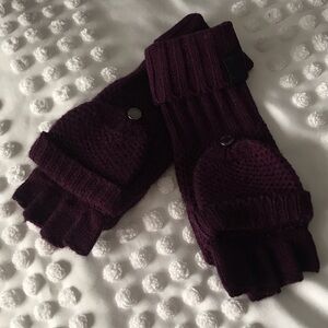 Calvin Klein Burgundy Wine Fingerless Knit Mittens